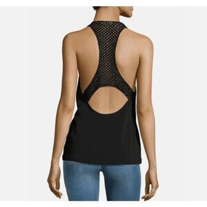 A.L.C. Kira Stretch Silk Crochet racerback tank top Black Cutout back Size 4